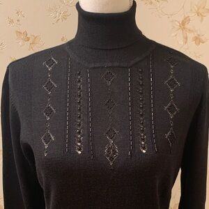 Alfani Black Turtleneck Sweater with Embellished Design PL